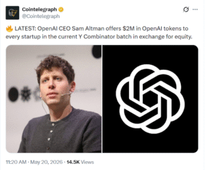 Read more about the article OpenAI’s $2M token‑for‑equity offer to every YC startup, explained